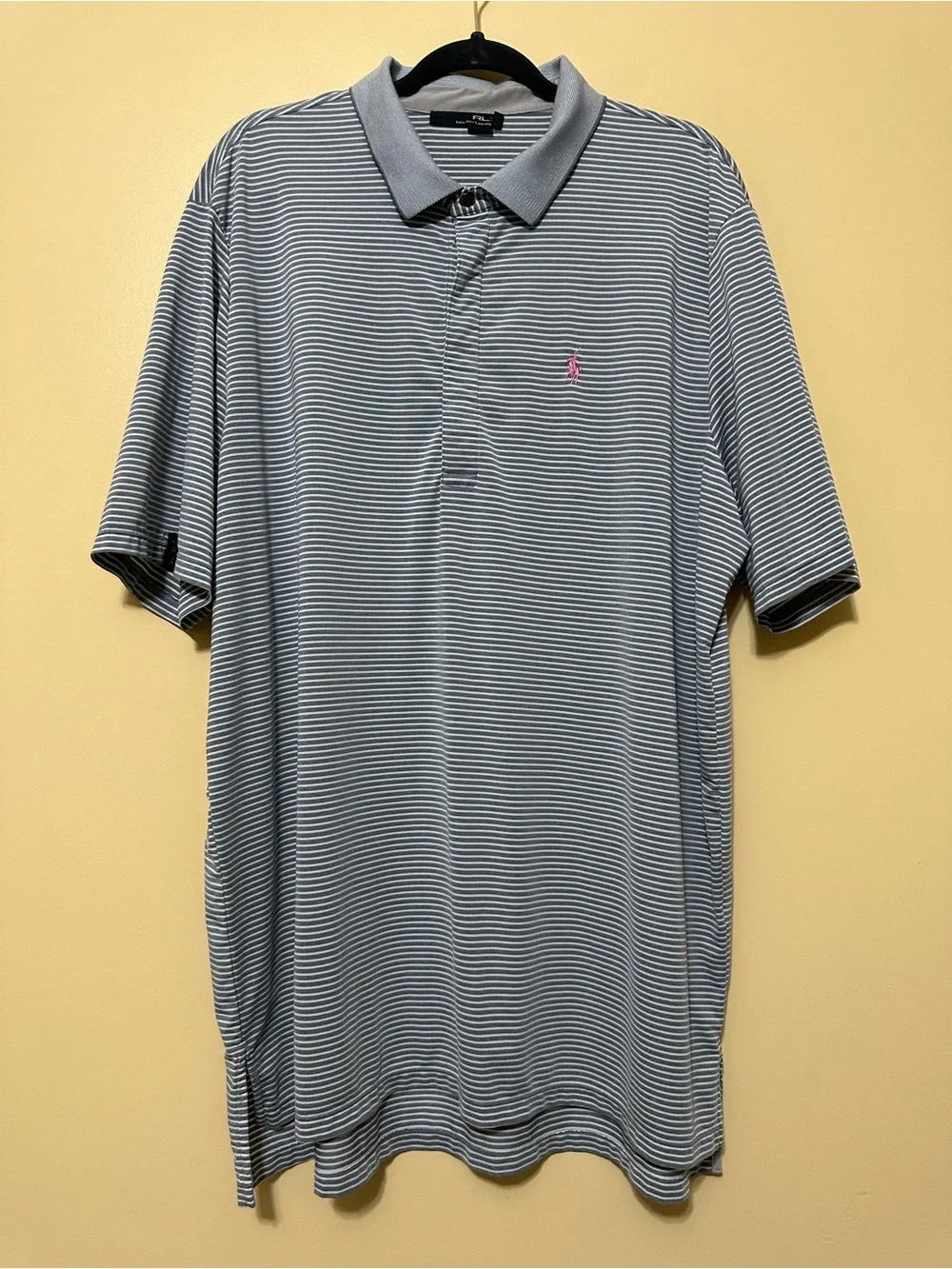 Ralph Lauren RLX Cancer Awareness Striped Performance Polo Striped Men XXL Gray